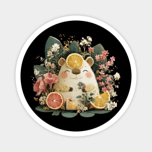 Chill Capybara with an Orange Slice - Whimsical Animal Folk Art Magnet